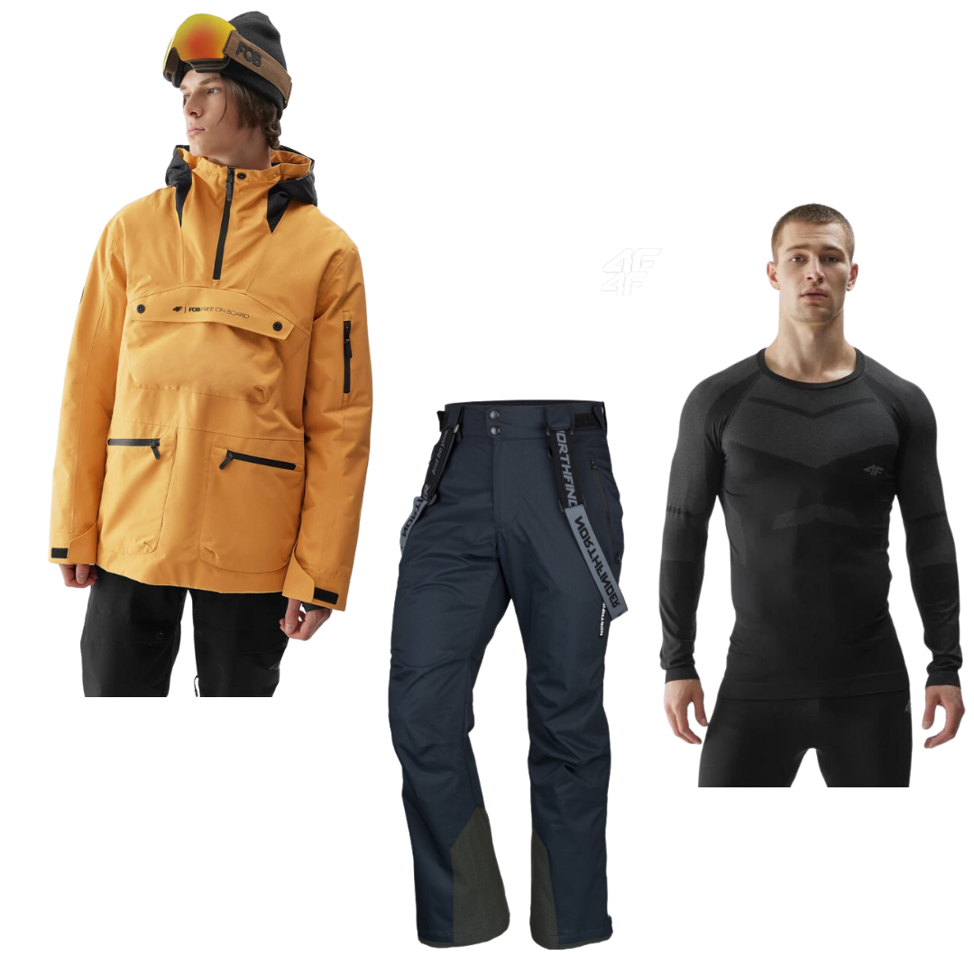 Pánská snowboardová bunda 4F M290 Oranžová + kalhoty Northfinder + nátělník 4F 